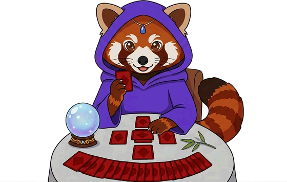 水晶玉とタロットカードで占うレッサーパンダの占い師ルナちゃん